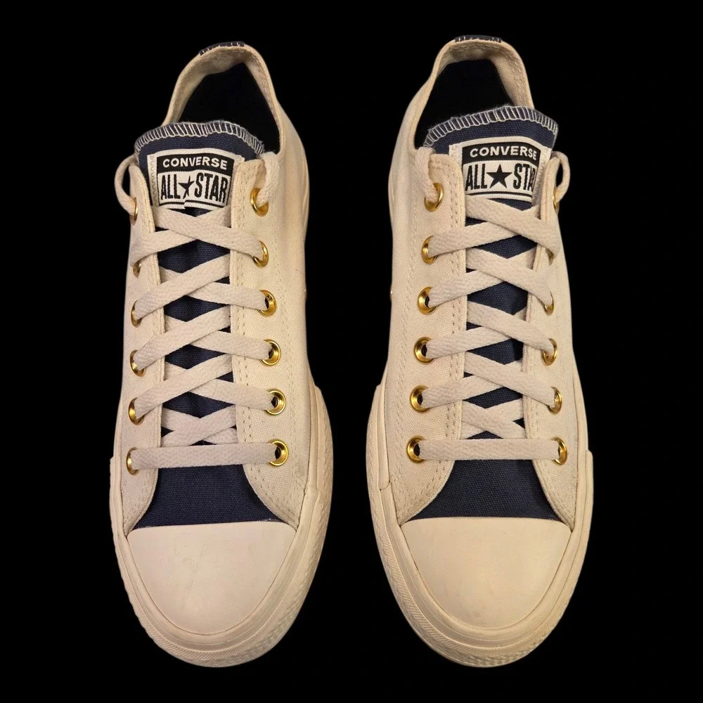 Converse Chuck Taylor Sneaker w/Lift Two-toned Sneakers 7M 9W Cream Navy Gold